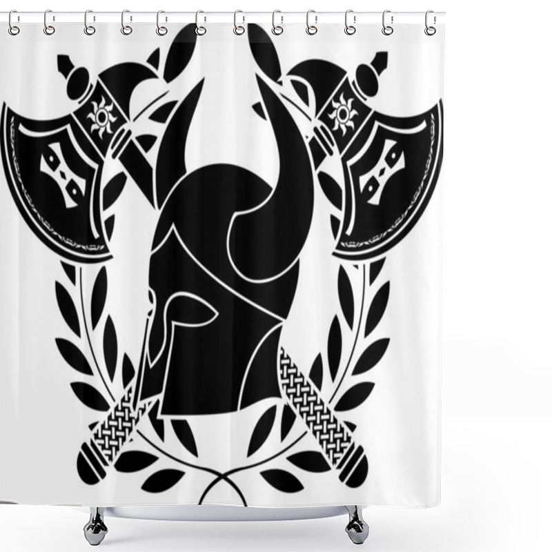 Personality  Fantasy Barbarian Helmet With Axes And Laurel Wreath. Stencil Shower Curtains