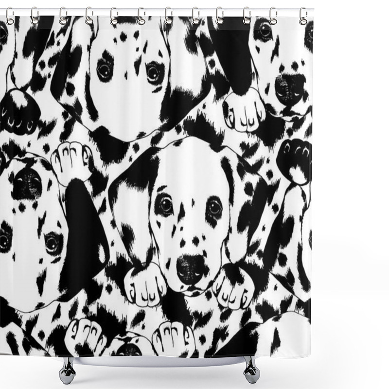 Personality  Dalmatian Seamless Pattern With Puppy Dog Head Portrait Hand Drawn Illustration. Shower Curtains