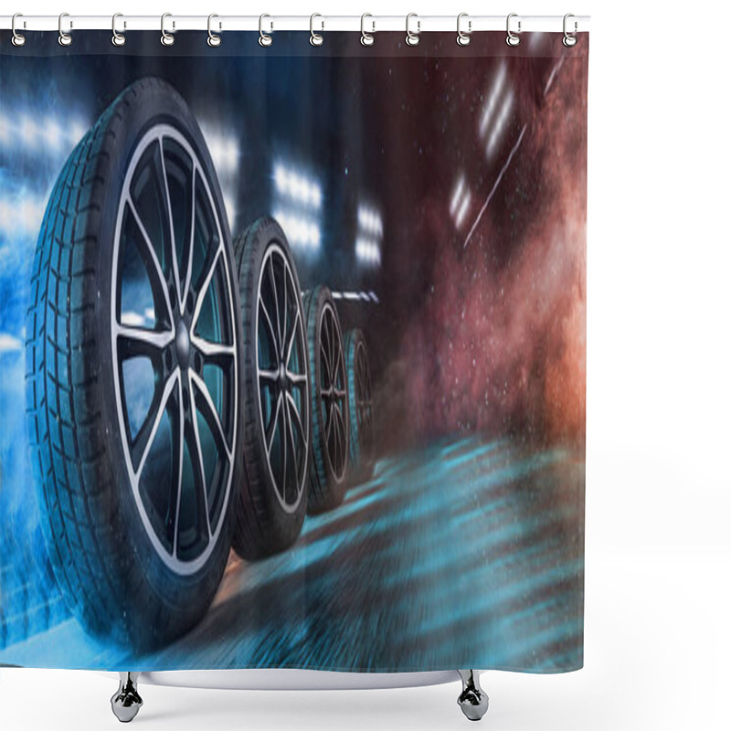 Personality  Car Wheel With Blue Sky Background Shower Curtains