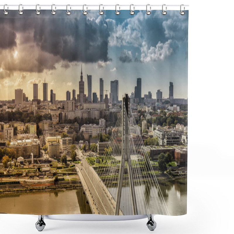 Personality  Warsaw Skyline Behind The Bridge, Poland Shower Curtains