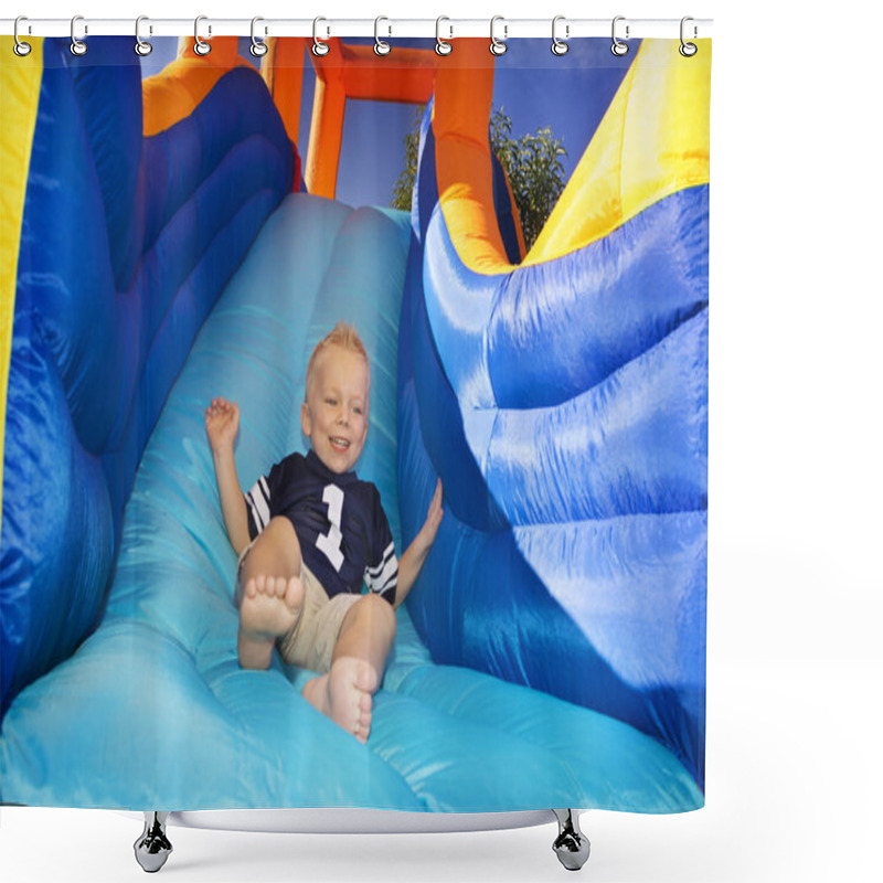 Personality  Boy Sliding Down An Inflatable Side Shower Curtains