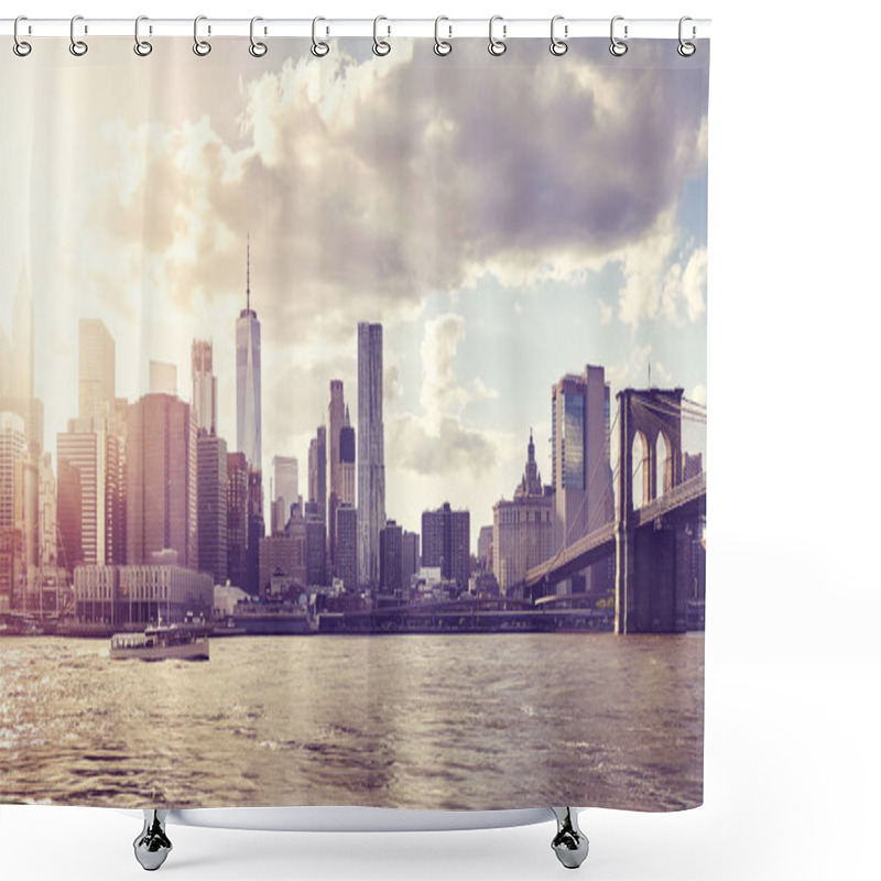 Personality  Manhattan Seen From Brooklyn At Sunset, New York. Shower Curtains