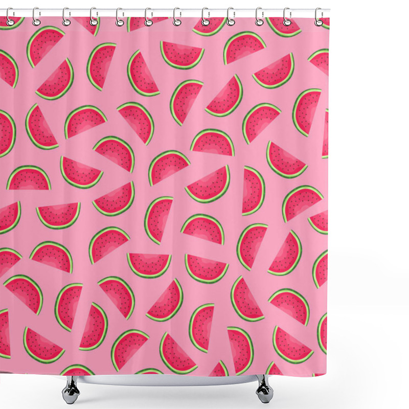 Personality  Seamless Vector Pattern Of Watermelons. Illustration In Cartoon Style. Decorative Bright Fruits For Your Design Of Textiles, T-shirts, Banners, Fabrics, Backgrounds. Stylized Summer Juicy Print. Shower Curtains