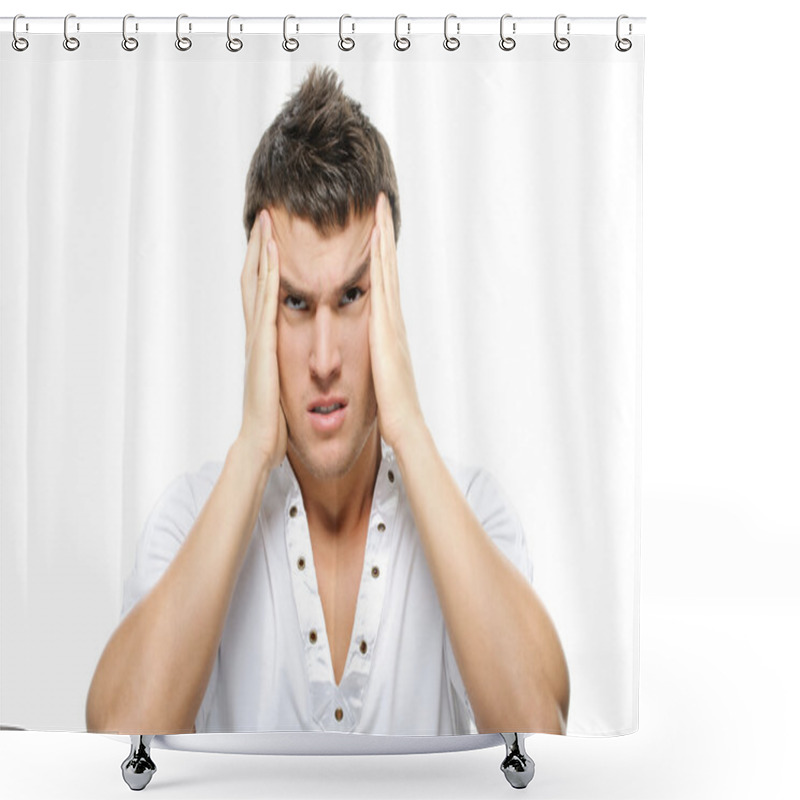 Personality  Portrait Of Young Pensive Man Shower Curtains