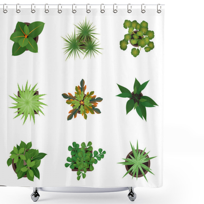 Personality  Realistic Detailed 3d Top View Green Plants Set. Vector Shower Curtains