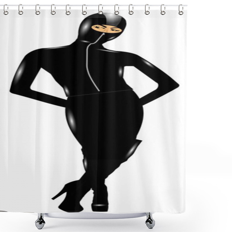 Personality  Woman In Latex Suit Shower Curtains