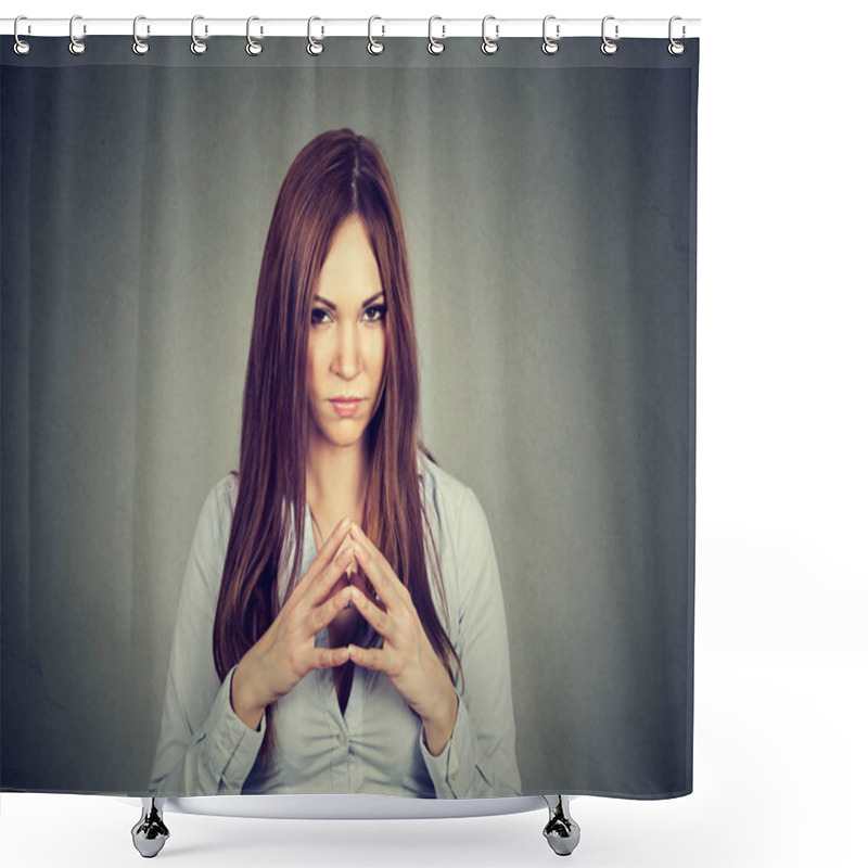 Personality  Sneaky, Sly, Scheming Young Woman Plotting Something Shower Curtains