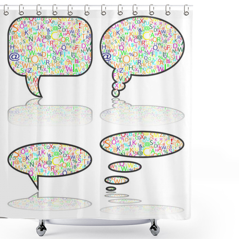 Personality  Social Media, Communication Bubbles With Letters, Vector Shower Curtains