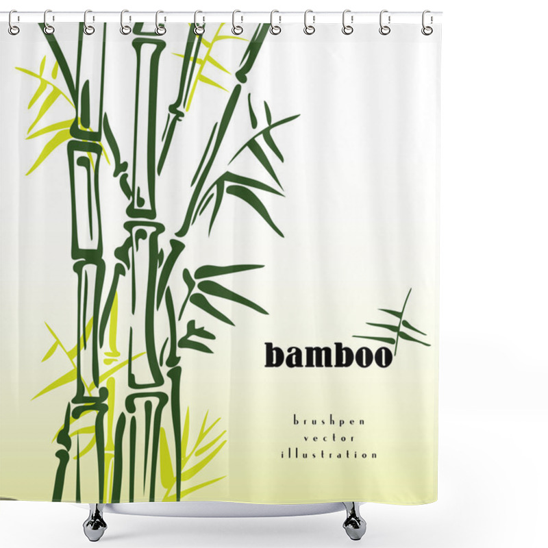 Personality  Green Bamboo Stems Vector Ink Pen Painting Style. Simple Bamboo Illustration On White Background. Bamboo Bush. Bamboo Leaves. Freshness In Spring. Shower Curtains