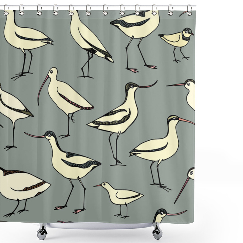 Personality  Hand Drawn Shorebird Pattern Shower Curtains