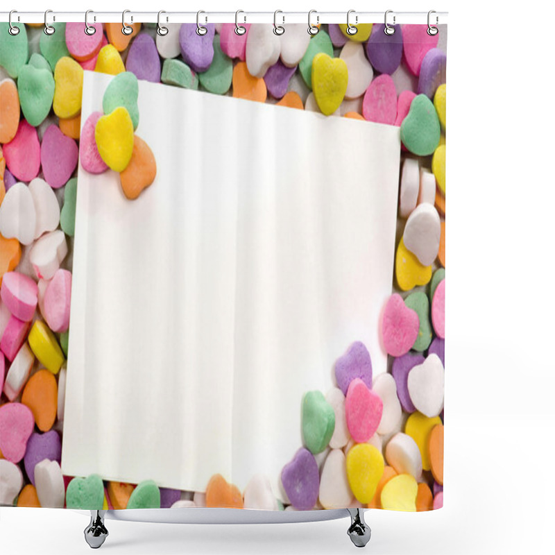 Personality  Blank Note Card Surrounded, Framed By Candy Hearts Shower Curtains