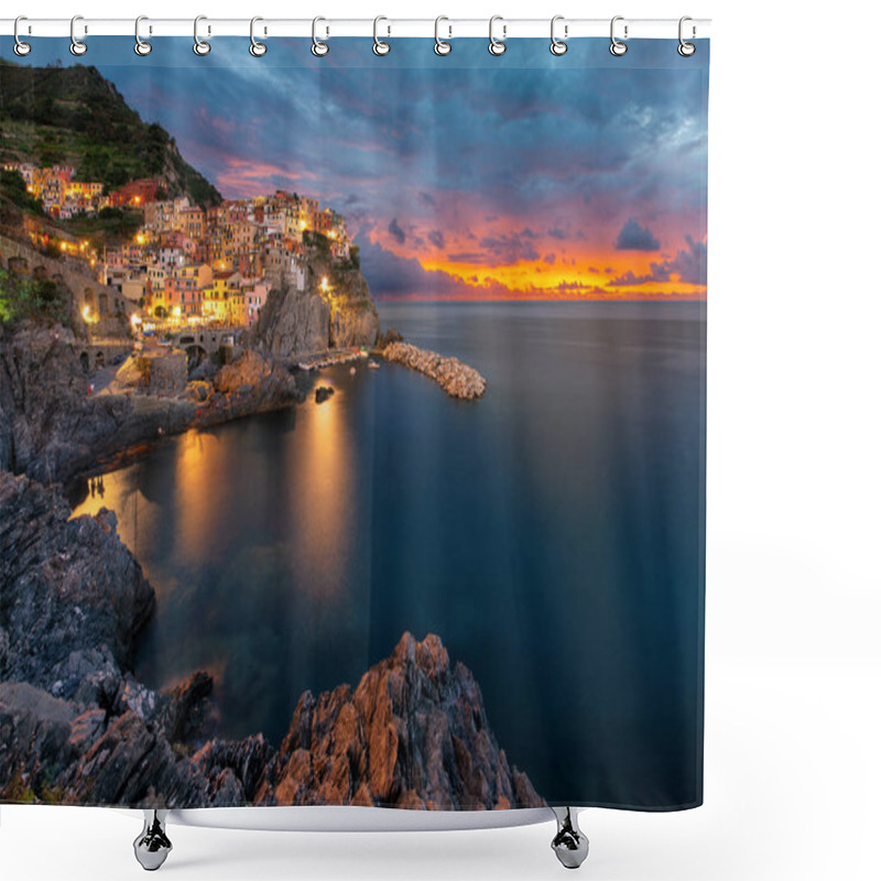 Personality  Sunset In Landmark Italian Village Manarola At The Coast Shower Curtains