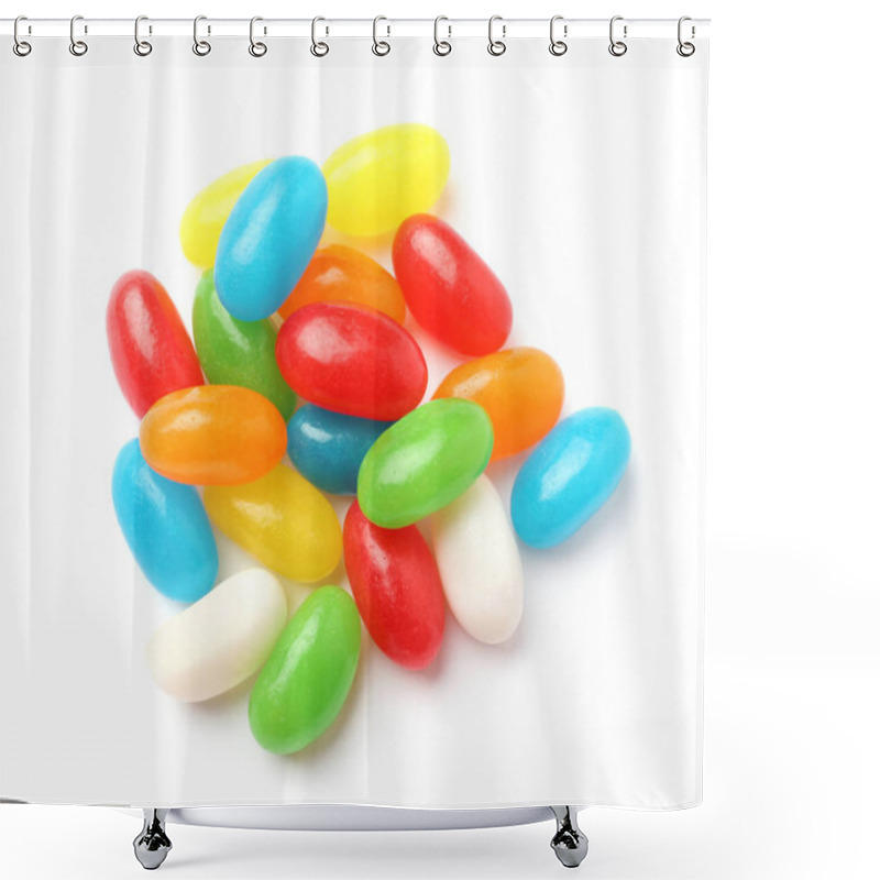 Personality  Pile Of Tasty Bright Jelly Beans Isolated On White, Top View Shower Curtains