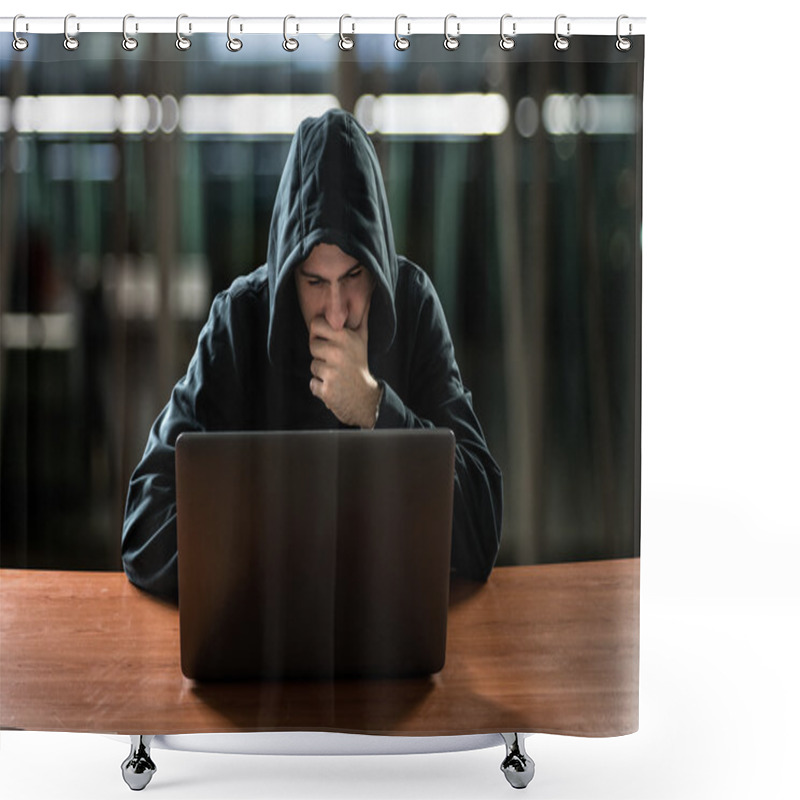 Personality  Hacker In Front Of His Computer Shower Curtains