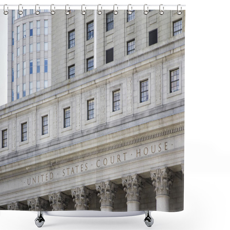 Personality  NEW YORK, USA - AUGUST 24, 2017: Detail From Thurgood Marshall United States Courthouse In New York City. It Is A Classical Revival Courthouse, Built 1932-36. Shower Curtains