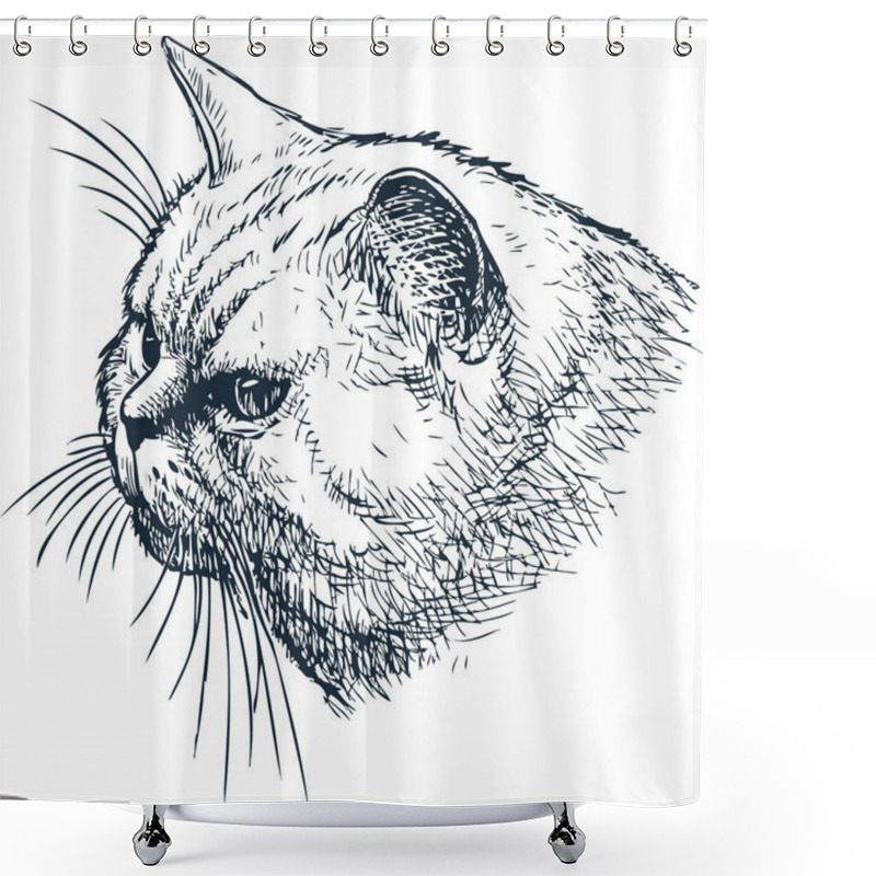 Personality   Sketch Of The Head Of A House Cat Shower Curtains