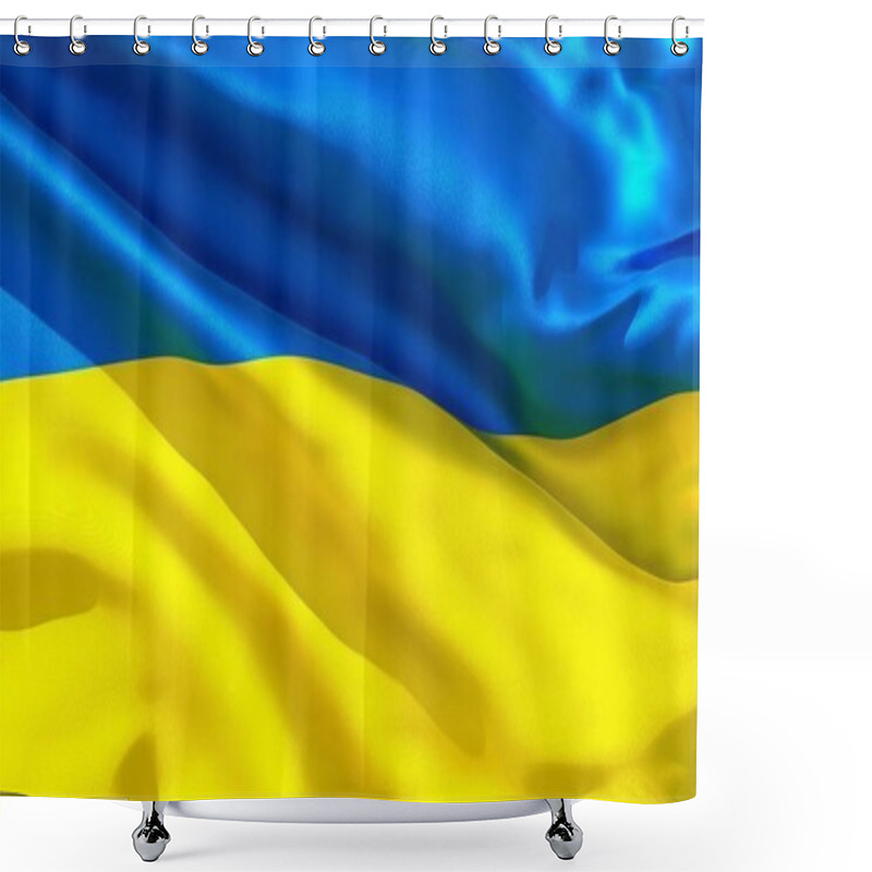 Personality  Realistic Silk Material Ukraine Waving Flag, High Quality Detailed Fabric Texture. 3d Illustration Shower Curtains