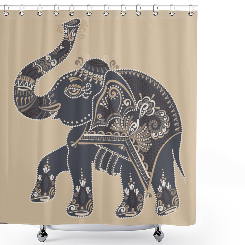 Personality  Folk Art Indian Elephant, Vector Dot Painting Illustration Shower Curtains