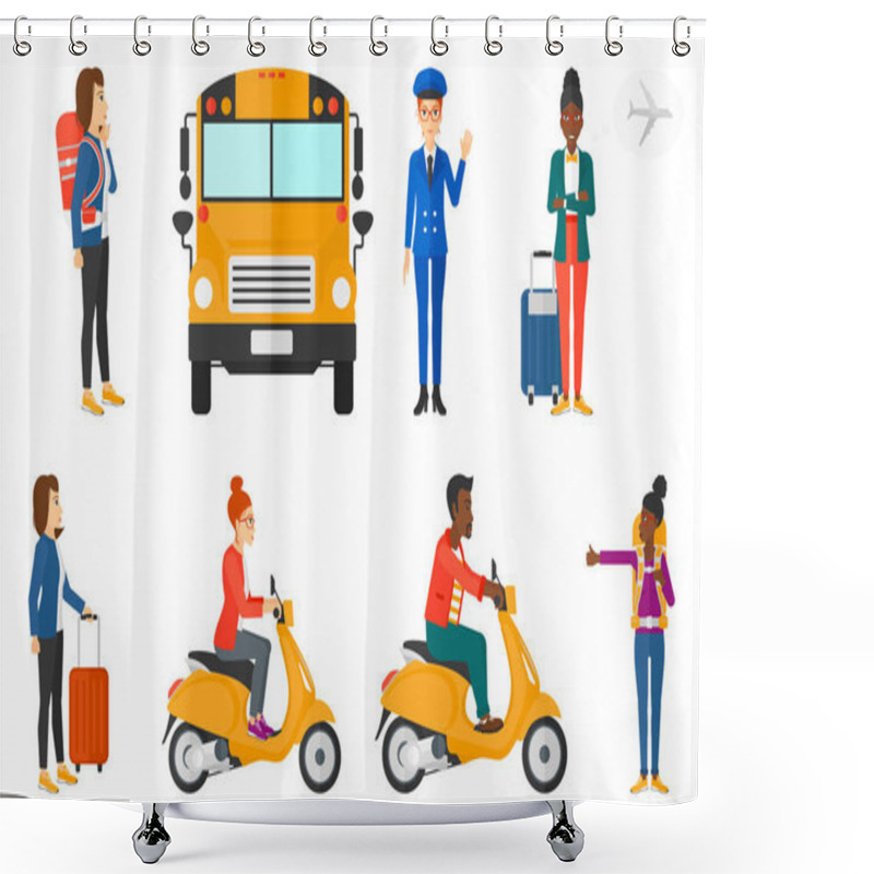 Personality  Transportation Vector Set With People Traveling. Shower Curtains