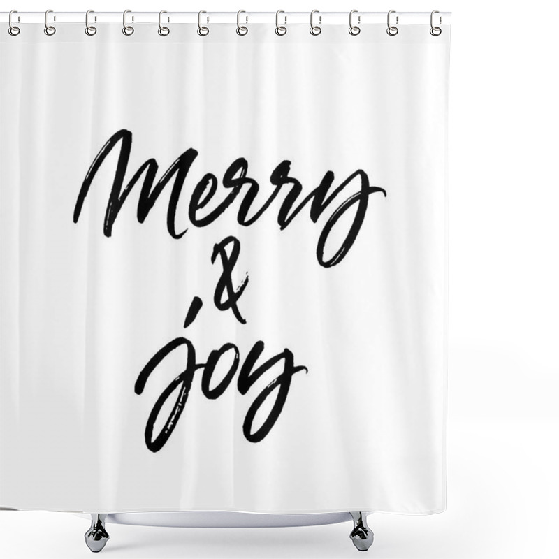 Personality  Merry And Joy Christmas Brush Calligraphy Shower Curtains