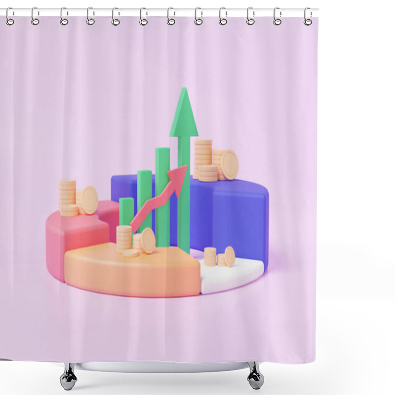 Personality  Growth Analytics Chart Graph With Coins Stack Digital Grow Marketing Concept. Data Science Spaceship Rocket SEO Or Search Engine Optimization Online Financial Business Investing. 3d Render Illustation Shower Curtains