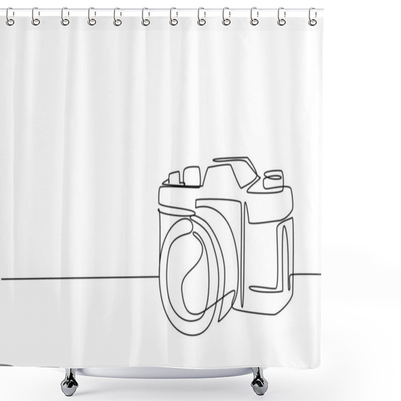 Personality  One Single Line Drawing Of Old Retro Analog Slr Camera With Telephoto Lens. Vintage Classic Photography Equipment Concept Continuous Line Draw Graphic Design Vector Illustration Shower Curtains