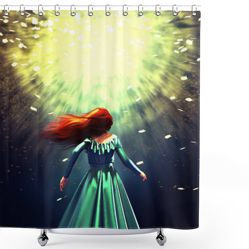 Personality  Woman Looking At Bursting In The Sky,fantasy 3d Illustration Shower Curtains