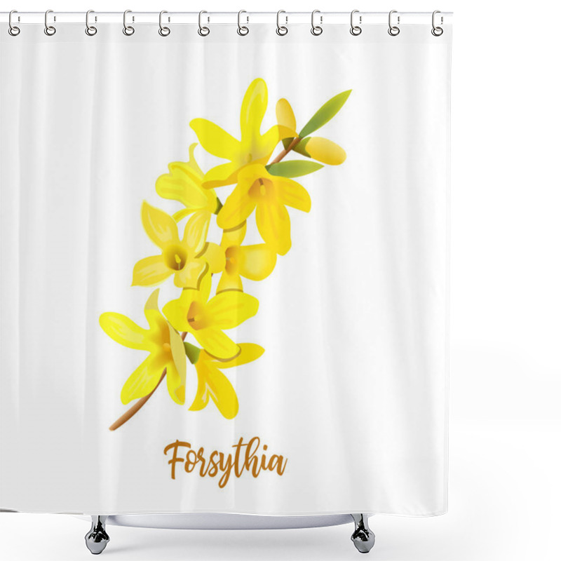 Personality  Golden Bell, Forsythia Suspensa, Easter Tree, Spring Branch With Blossoming Yellow Flowers. Vector Illustration Shower Curtains