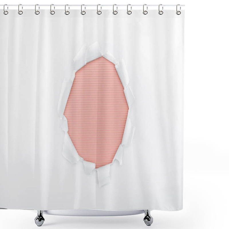 Personality  Ripped Hole In White Textured Paper On Red Striped Background  Shower Curtains