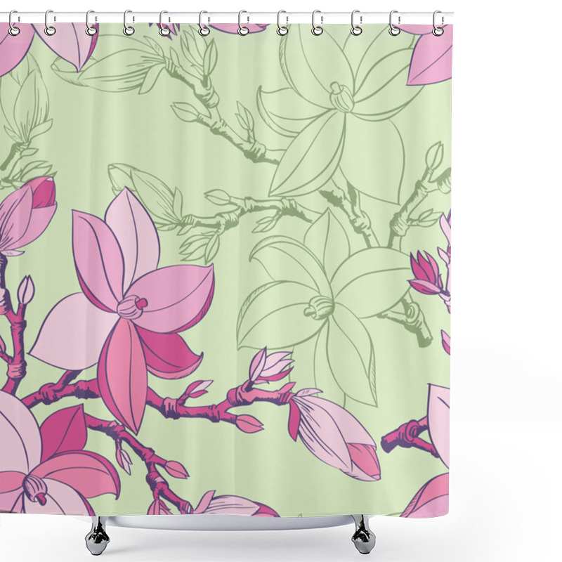 Personality  Floral Seamless Pattern With Drawing Magnolia Flowers Shower Curtains