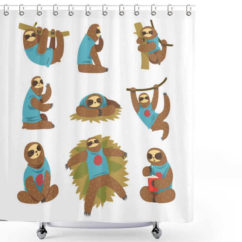 Personality  Funny Sloths Set, Lazy Exotic Rainforest Animal Character In Different Postures Vector Illustrations On A White Background Shower Curtains