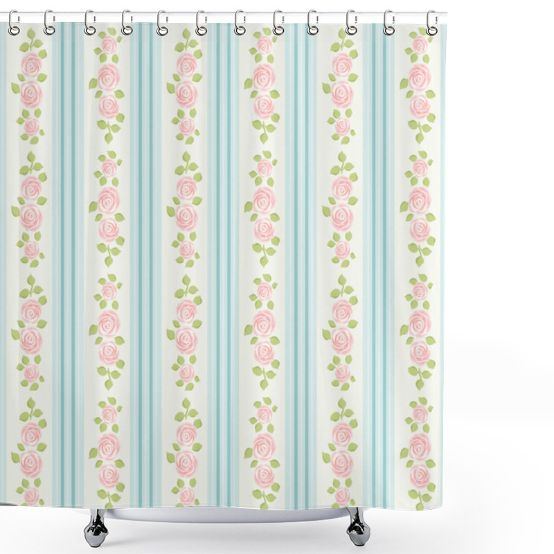 Personality  Retro Wallpaper With Roses On Striped Background Shower Curtains