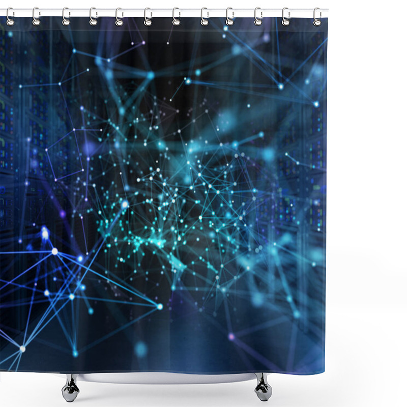 Personality  Concept Of A Data Center Room With Servers And Network Effects. Shower Curtains