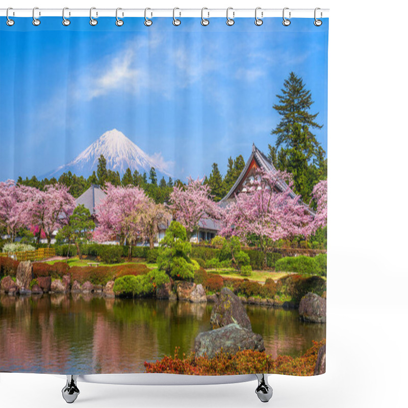 Personality  Fujinomiya, Shizuoka, Japan With Mt. Fuji In Spring. Shower Curtains