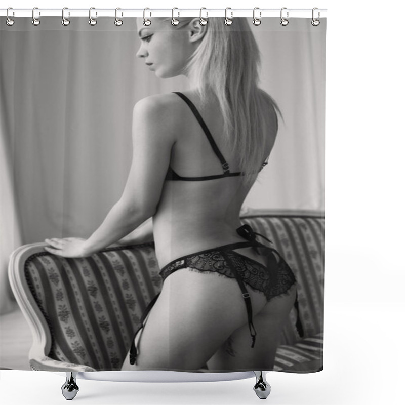 Personality  Girl In Sexy Lingerie Set Monochrme Shot Shower Curtains