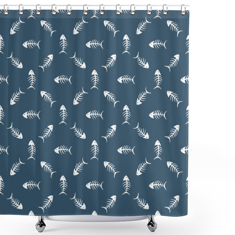 Personality  Fish Bones Seamless Pattern. Fish Skeleton Doodle, Hand Drawn Cartoon Vector Illustration Shower Curtains