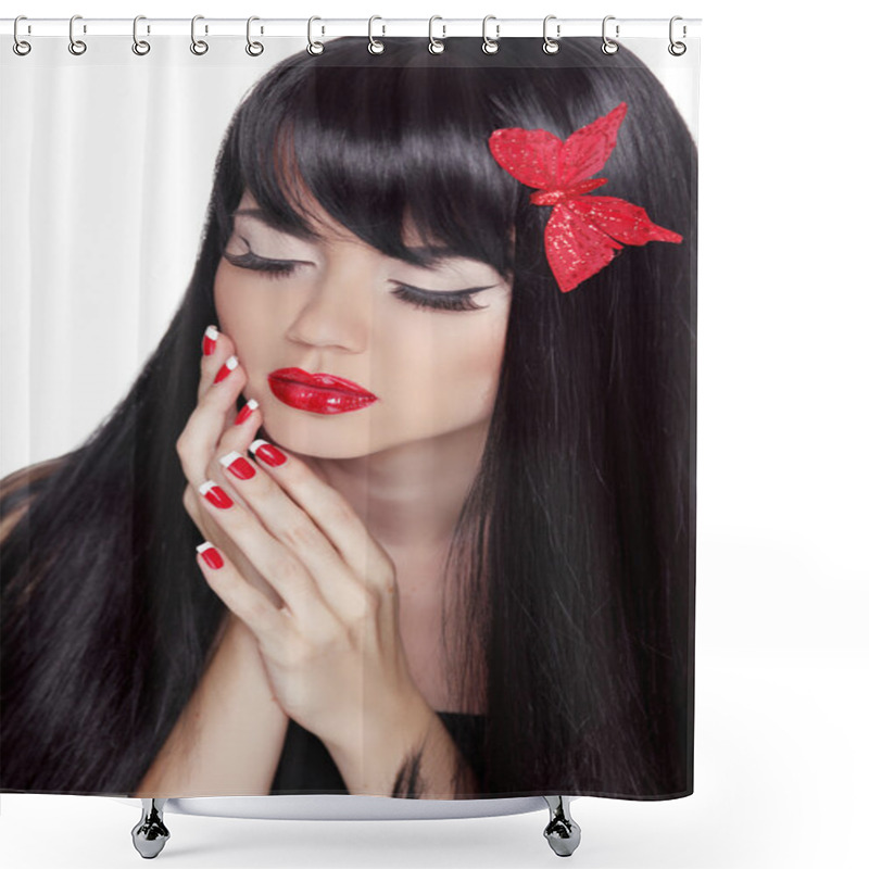 Personality  Fashion Beauty Girl. Gorgeous Woman Portrait. Long Black Hair An Shower Curtains