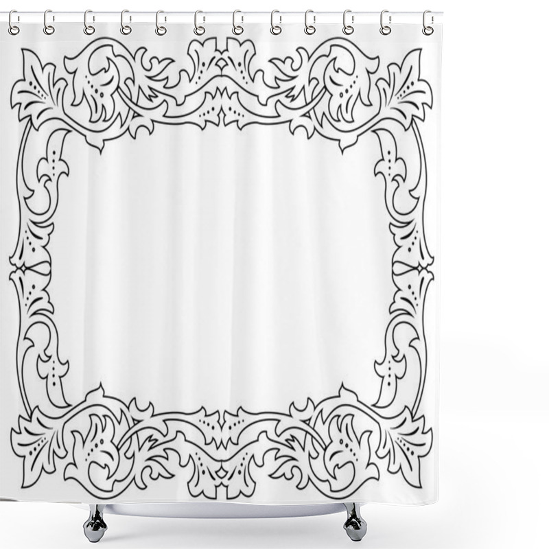 Personality  Calligraphy Penmanship Curly Baroque Frame Black Shower Curtains