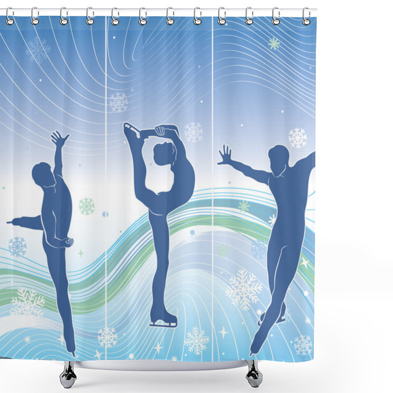 Personality  Man Skaters In Abstract Background.Three Vertical Banner. Winter Shower Curtains