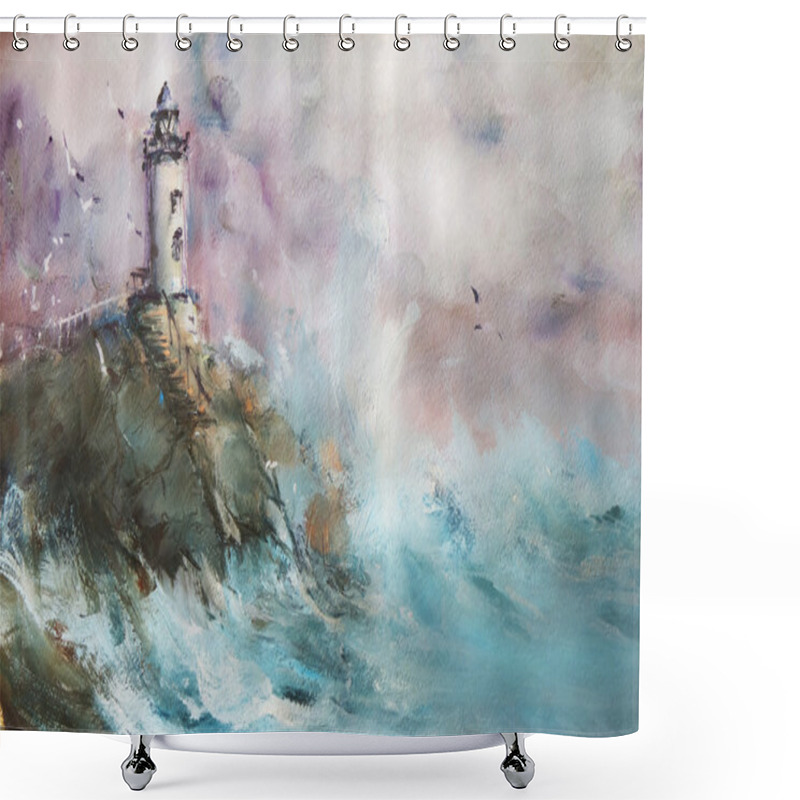 Personality  Lighthouse. Seascape. Oil. Shower Curtains