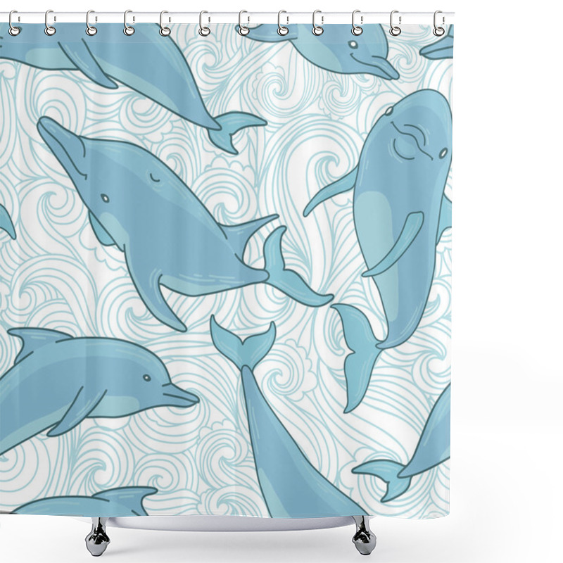 Personality  Seamless Background With Dolphins And Waves Shower Curtains