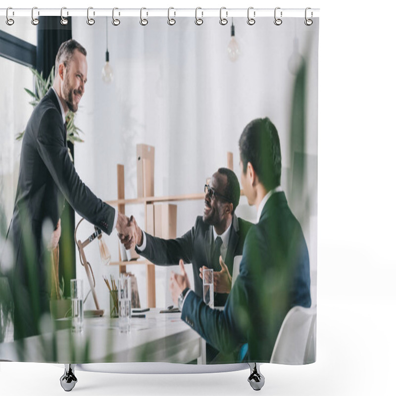 Personality  Businessmen Shaking Hands Shower Curtains