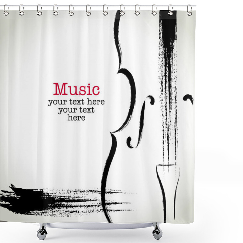 Personality  Grunge Drawing Cello With Brushwork Shower Curtains