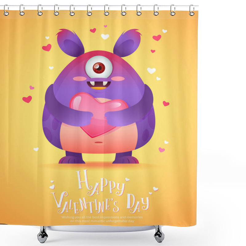 Personality  Cartoon Monster With A Heart Valentine Card Shower Curtains