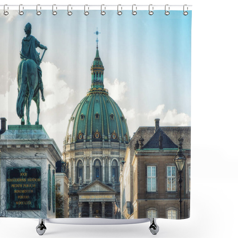 Personality  Statue Of Frederick V At The Centre Of The Amalienborg Palace Sq Shower Curtains