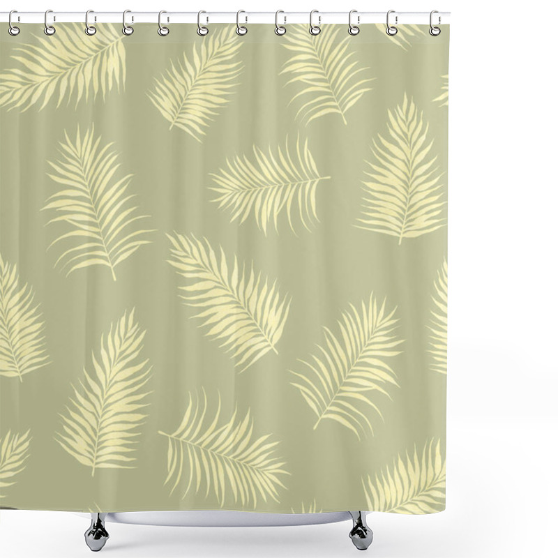 Personality  Light Yellow Palm Leaf Pattern On A Soft Green Background Suitable For Interior Design Or Textiles Shower Curtains