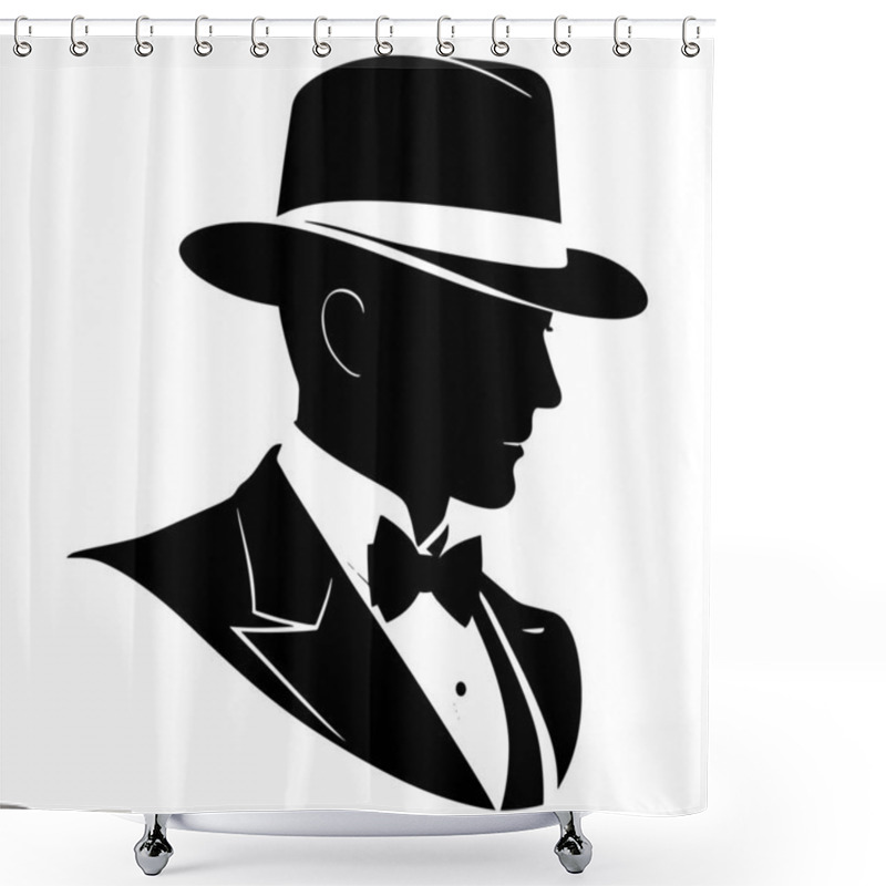 Personality  Stylized Silhouette Of Gentleman Isolated On White Background. Vector Illustration. Shower Curtains