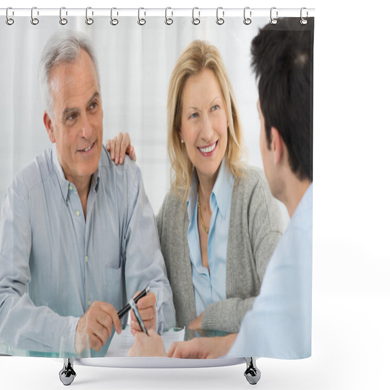 Personality  Senior Couple Talking With A Consultant Shower Curtains