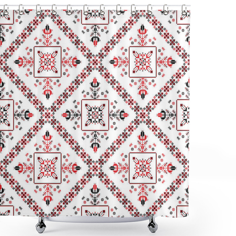 Personality  Romanian Vector Pattern Inspired From Traditional Embroidery Shower Curtains