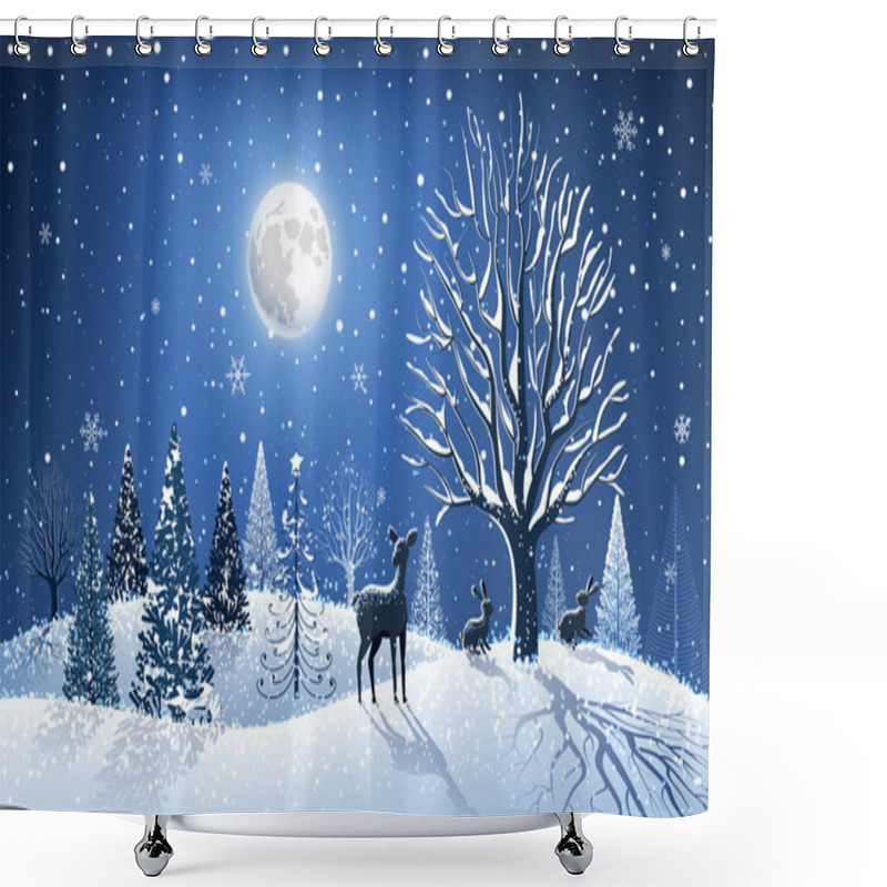 Personality  Christmas Card With Reindeer Shower Curtains